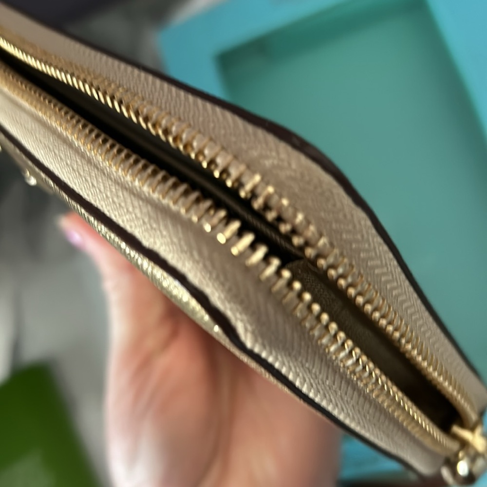 Kate Spade Gold Saffiano Leather Zip Around Wristlet Wallet Storybook Lining NIB - Picture 13 of 16
